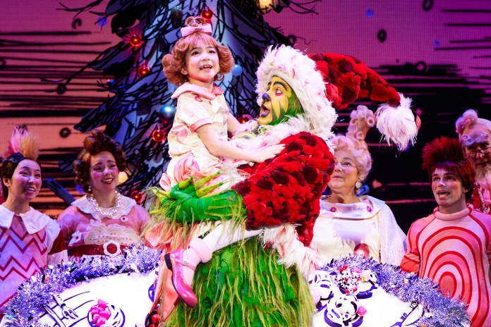 11 - James Schultz as THE GRINCH, Aerina DeBoer as Cindy-Lou Who and the Touring Company of Dr. Seuss’ HOW THE GRINCH STOLE CHRISTMAS! The Musical. Credit_ Jeremy Daniel